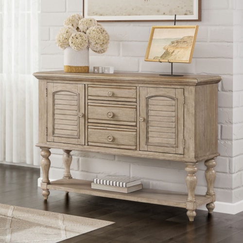 Transitional 3-Drawer Server with Felt-Lined Silverware Storage