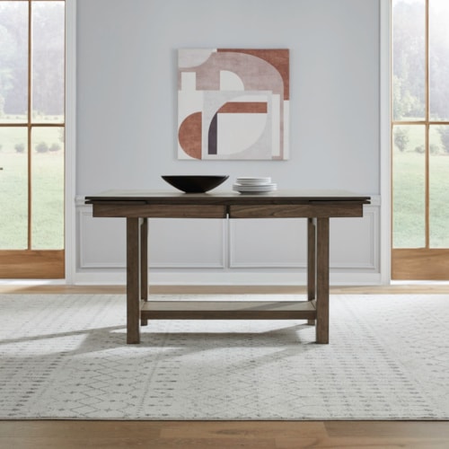 Transitional Gathering Trestle Table with Two 14" Refractory Leaves