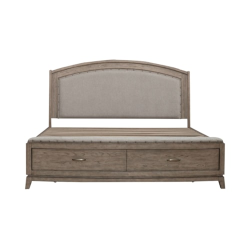 Transitional King Upholstered Bed with Footboard Storage