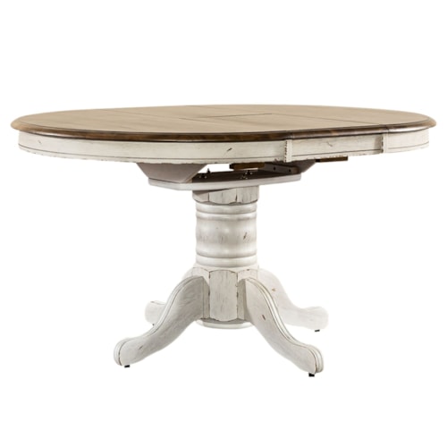 Transitional Oval Pedestal Dining Table with Table Leaf