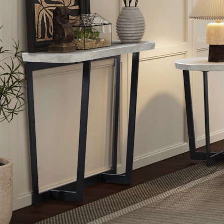 Faux Travertine Stone-Top Sofa Table