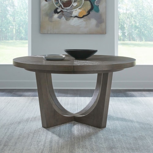 Contemporary Round Pedestal Table with 18" Leaf