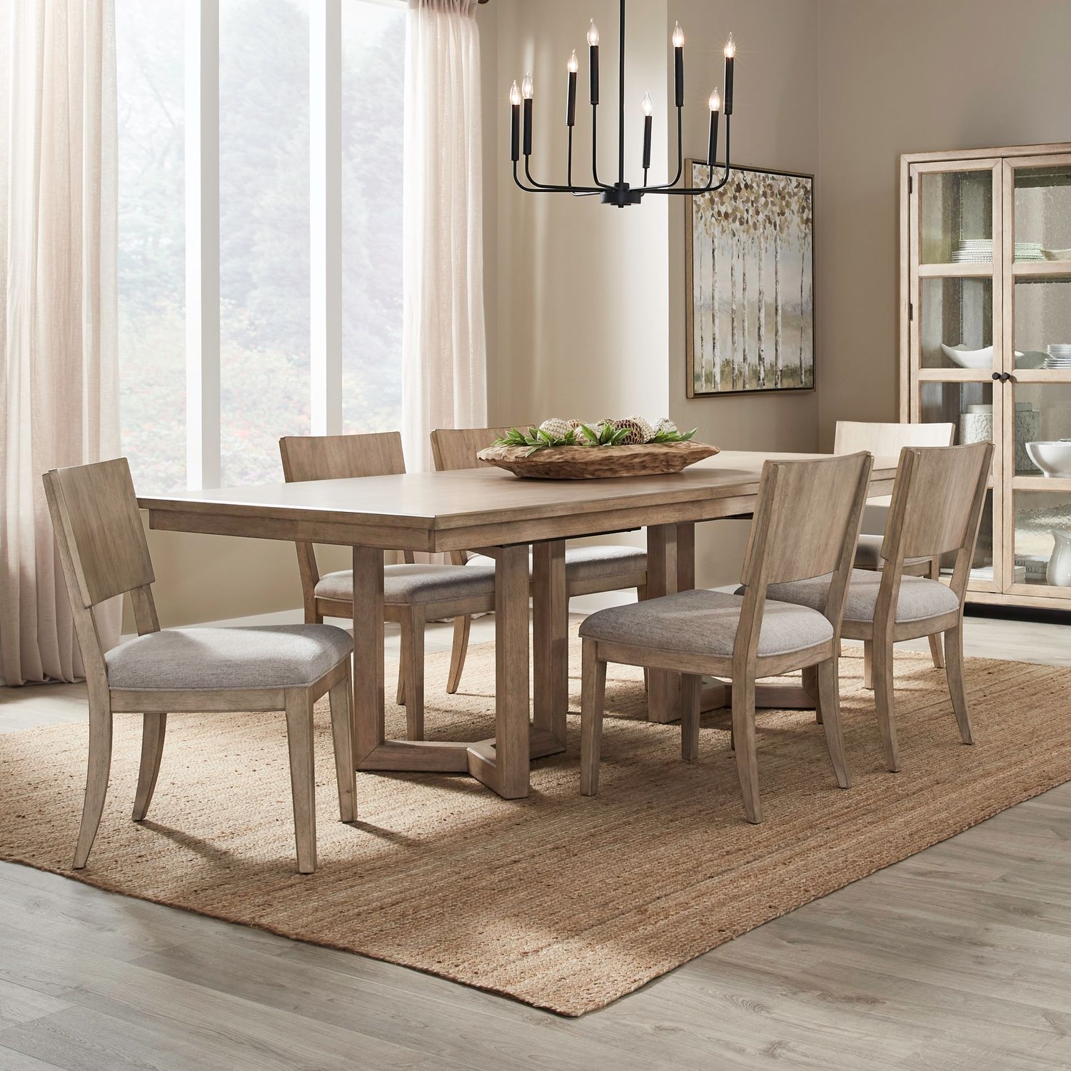 Transitional 7-Piece Double Pedestal Table Dining Set