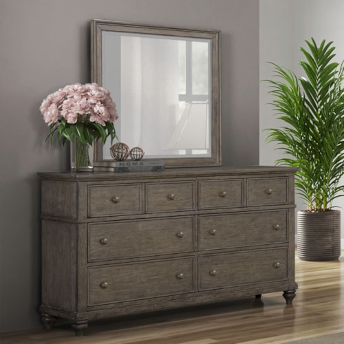 Transitional 6-Drawer Dresser and Mirror Set