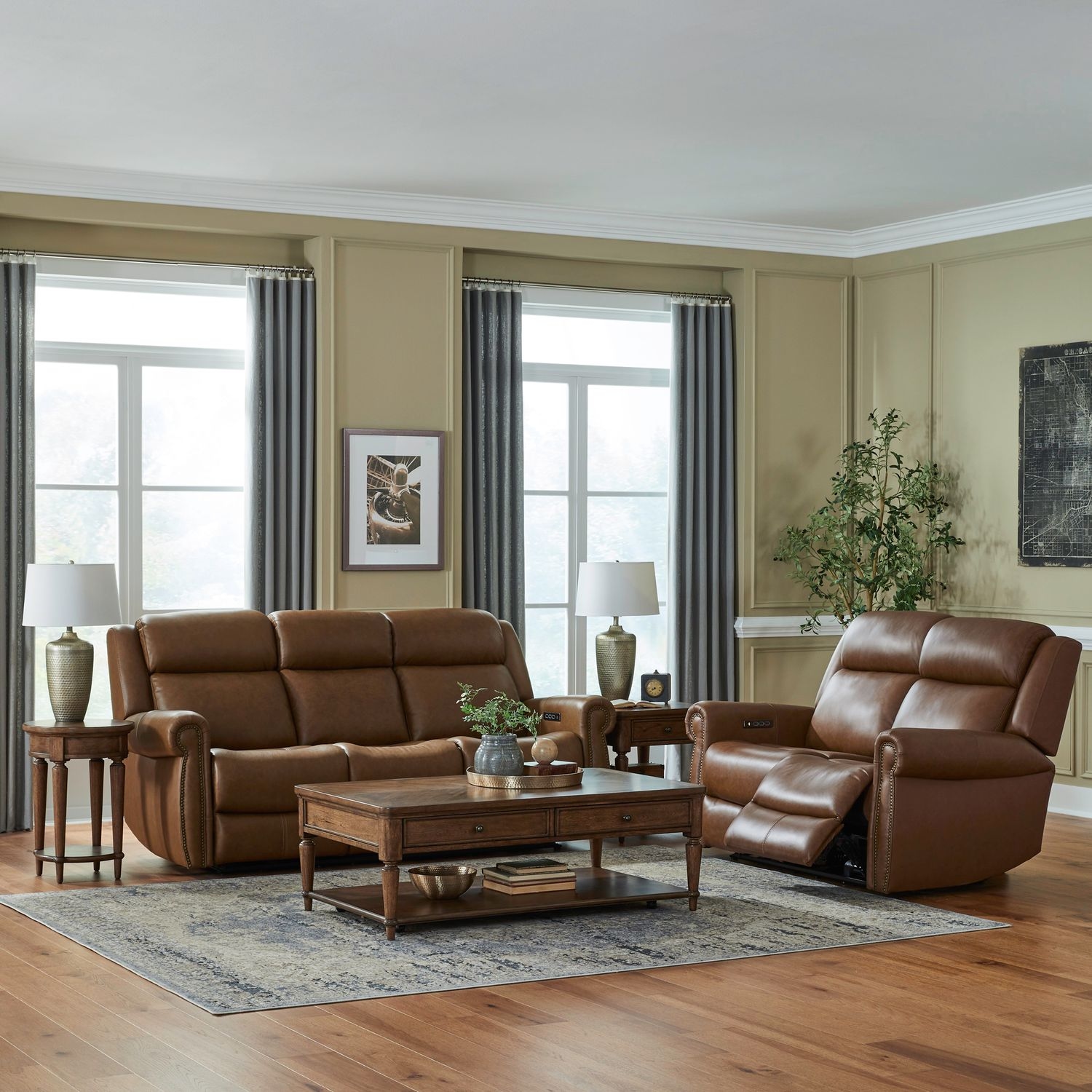 Liberty Furniture Carlton Triple Power Reclining Sofa & Loveseat Set