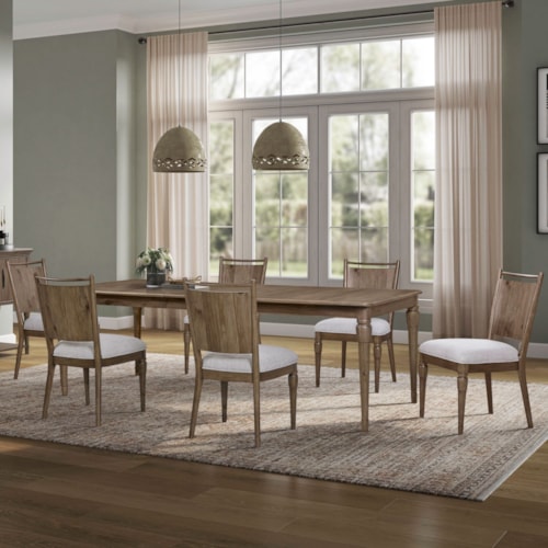 Transitional 7-pc. Rectangular Extension Dining Set with Panel-Back Side Chairs