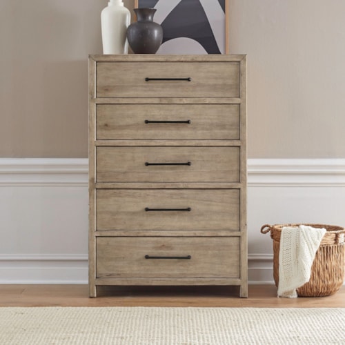 Transitional 5-Drawer Chest with Felt-Lined Top Drawer