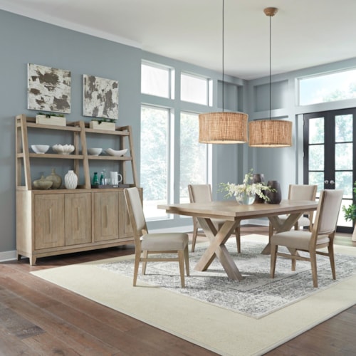 Modern Farmhouse 5-pc. Double Pedestal Dining Set with Upholstered Side Chairs