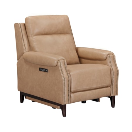 Leather Tall-Leg Power Recliner w/Nailheads