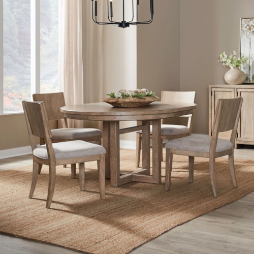 Transitional 5-Piece Pedestal Table Dining Set