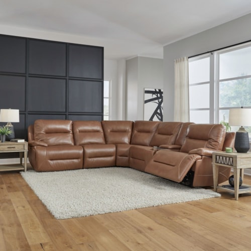 Casual 6-Piece Leather Power Reclining Sectional with Zero Gravity