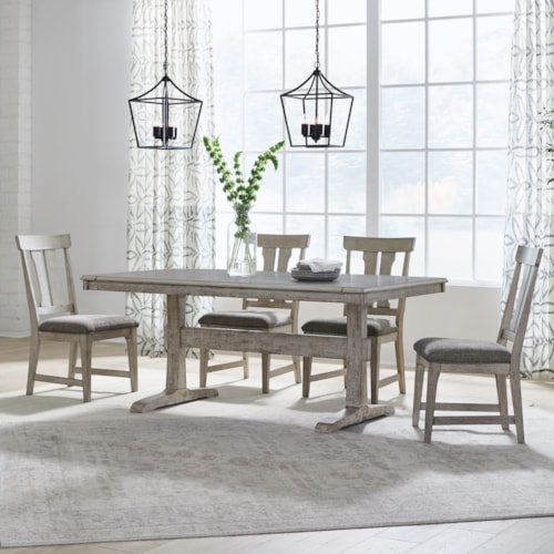 Transitional 5-pc. Trestle Dining Set w/Removable Leaves