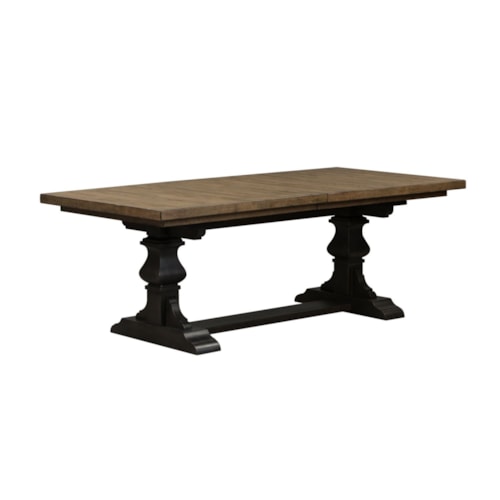 Transitional 5-Piece Trestle Table Set with 20" Self-Storing Leaf