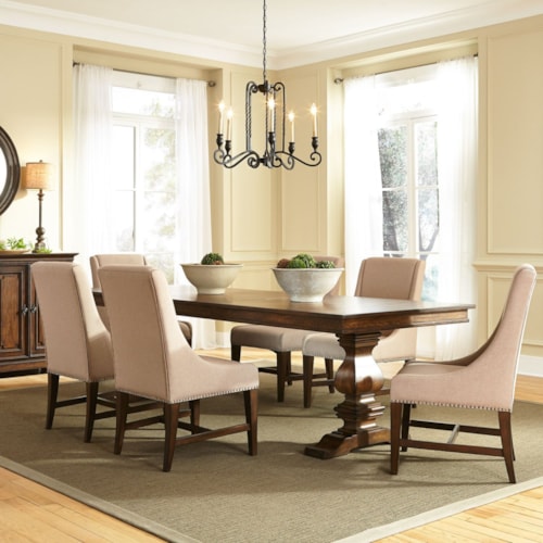 Traditional 7 Piece Trestle Table Set