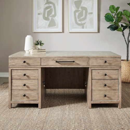 Transitional Junior Executive Desk with File Storage Drawers