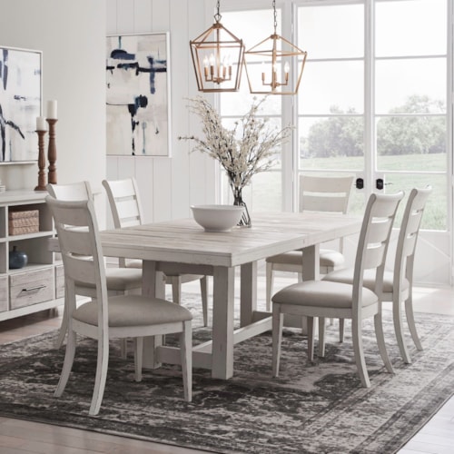 Farmhouse 7-Piece Trestle Dining Set with Self-Storing Leaf