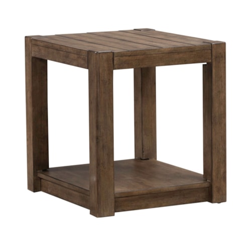 Transitional Square Chairside Table with Bottom Shelf