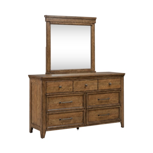 Transitional 7-Drawer Dresser and Mirror with Felt-Lined and Cedar-Lined Drawers
