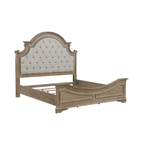 Traditional King Upholstered Panel Bed with Button Tufted Headboard