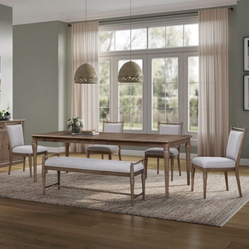 Transitional 6-pc. Rectangular Extension Dining Set with Upholstered Seating