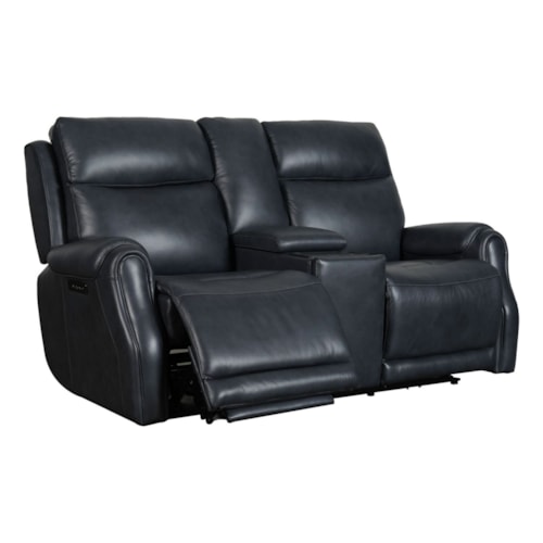 Transitional Power Reclining Loveseat with Power Headrest and Lumbar