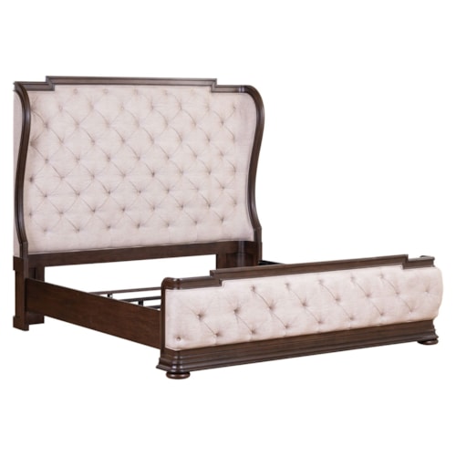 Traditional Queen Shelter Bed with Button-Tufted Headboard