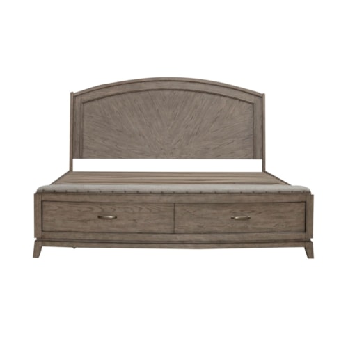 Transitional King Panel Bed with Footboard Storage