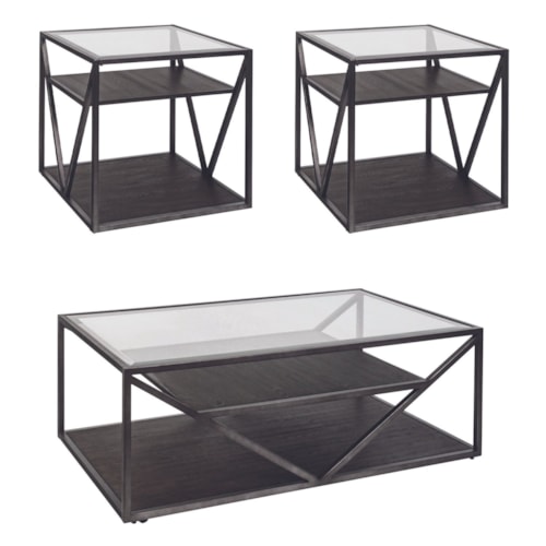 Contemporary 3-Piece Occasional Set with Glass Table Tops