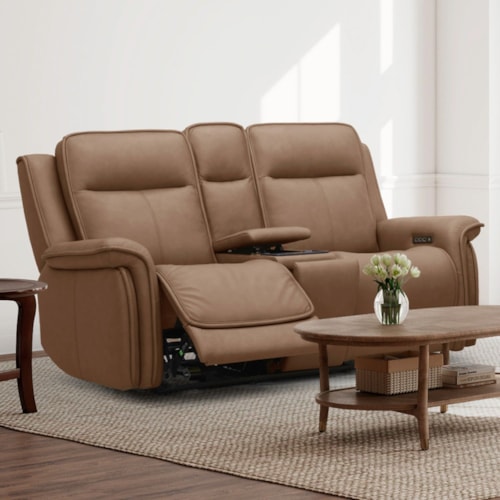Transitional Power Reclining Loveseat with Power Headrest and Lumbar