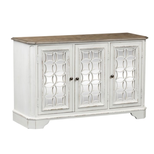 TV Console with Three Antiqued Mirror Doors