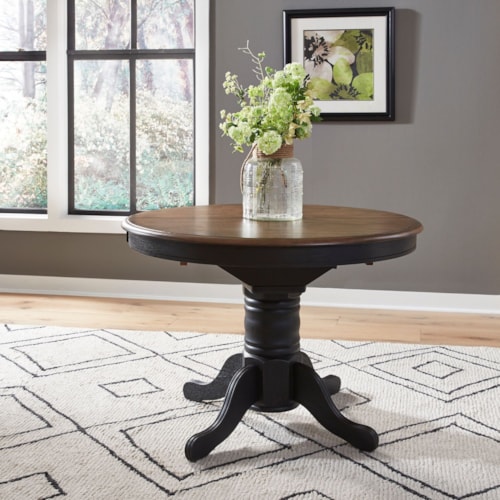 Transitional Oval Pedestal Dining Table with Table Leaf