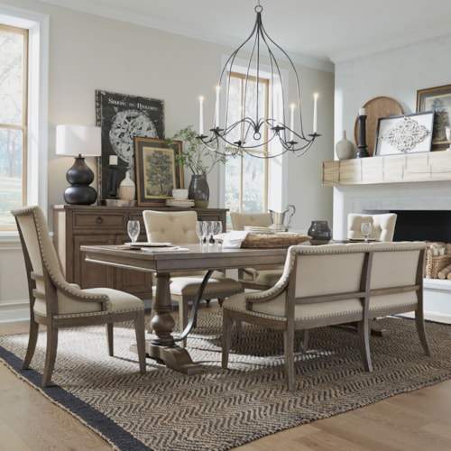 6-Piece Transitional Trestle Dining Set with Leaf Insert