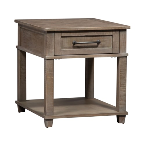 Rustic Rectangular End Table with Drawer and Shelf