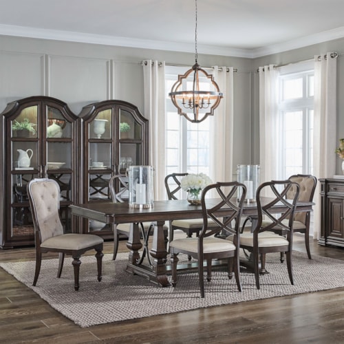 Traditional 7-Piece Trestle Table Set