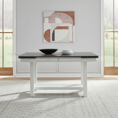 Transitional Gathering Trestle Table with Two 14" Refractory Leaves