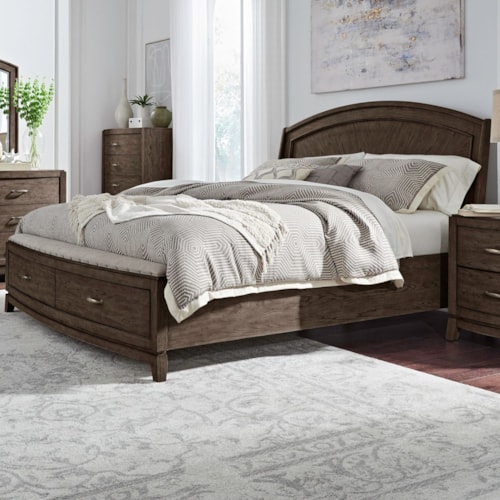 Transitional King Panel Bed with Storage Footboard