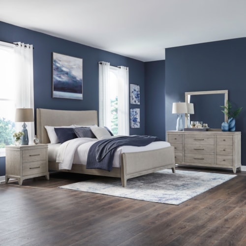 Transitional 4-Piece Queen Upholstered Bedroom Set