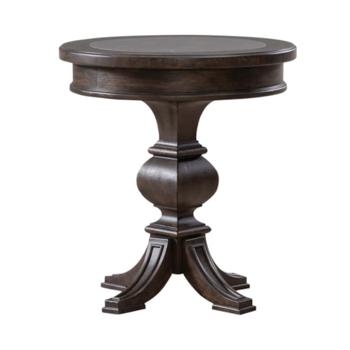 Traditional Round Chairside Table with Stone Inset Top