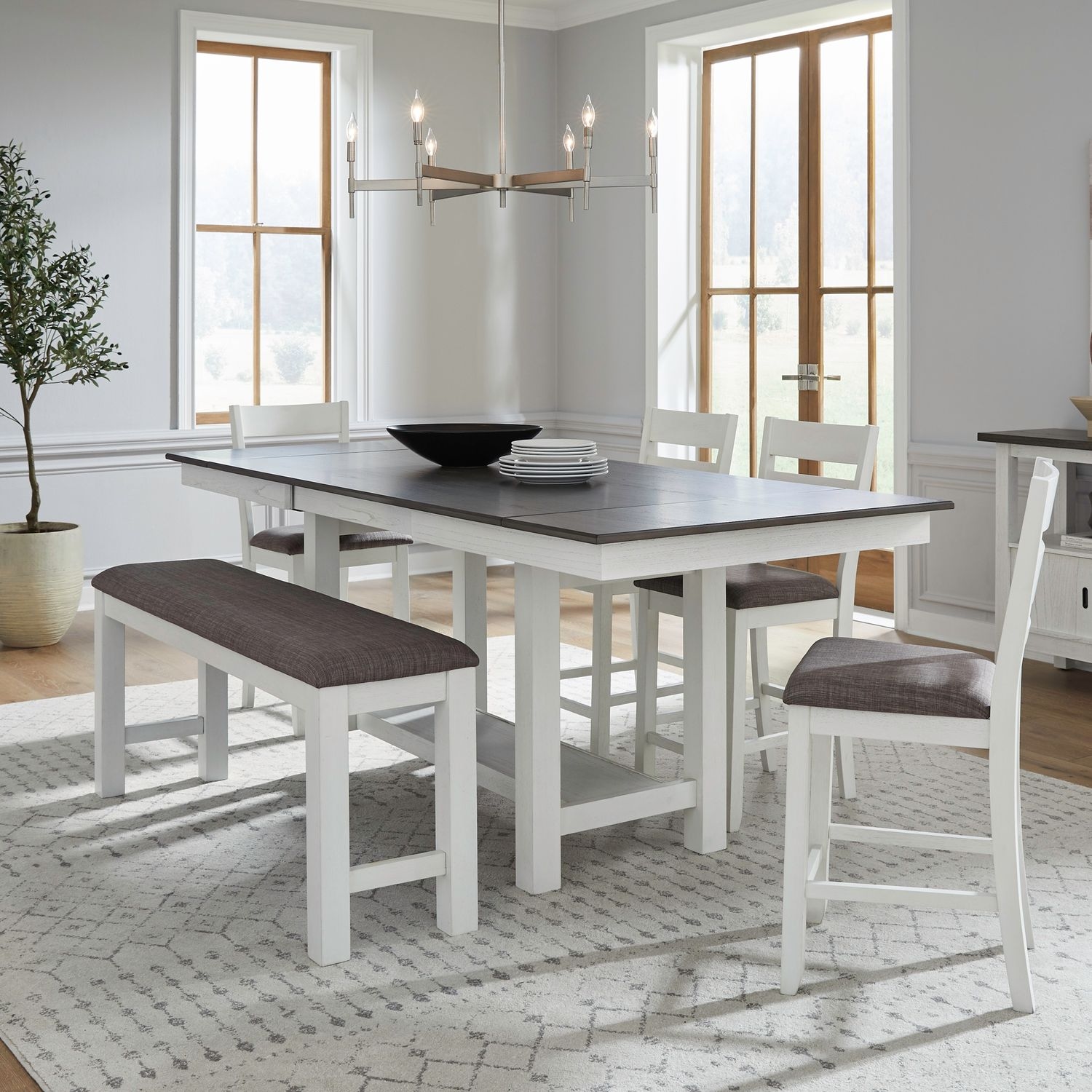6-Piece Gathering Trestle Table Dining Set