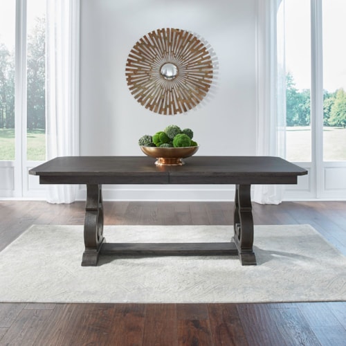 Transitional Trestle Table Set with 20" Self-Storing Leaf
