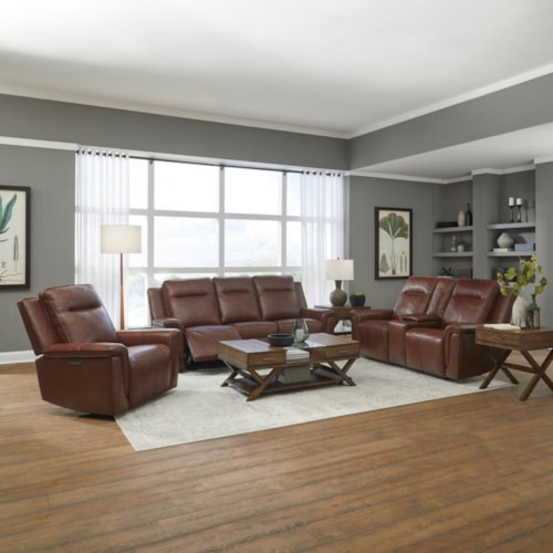 Casual Leather 3-Piece Living Room Set with Pillow Arms
