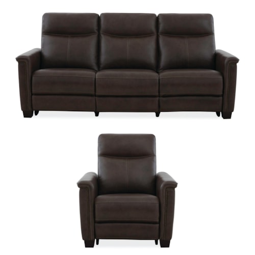 Transitional Power Reclining Sofa and Recliner Set with Power Headrest and Lumbar