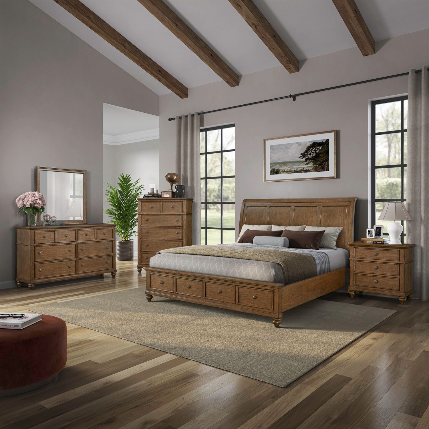 Traditional 5-Piece Bedroom Set with Storage Footboard