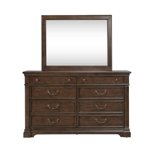 Transitional 8-Drawer Dresser and Landscape Mirror