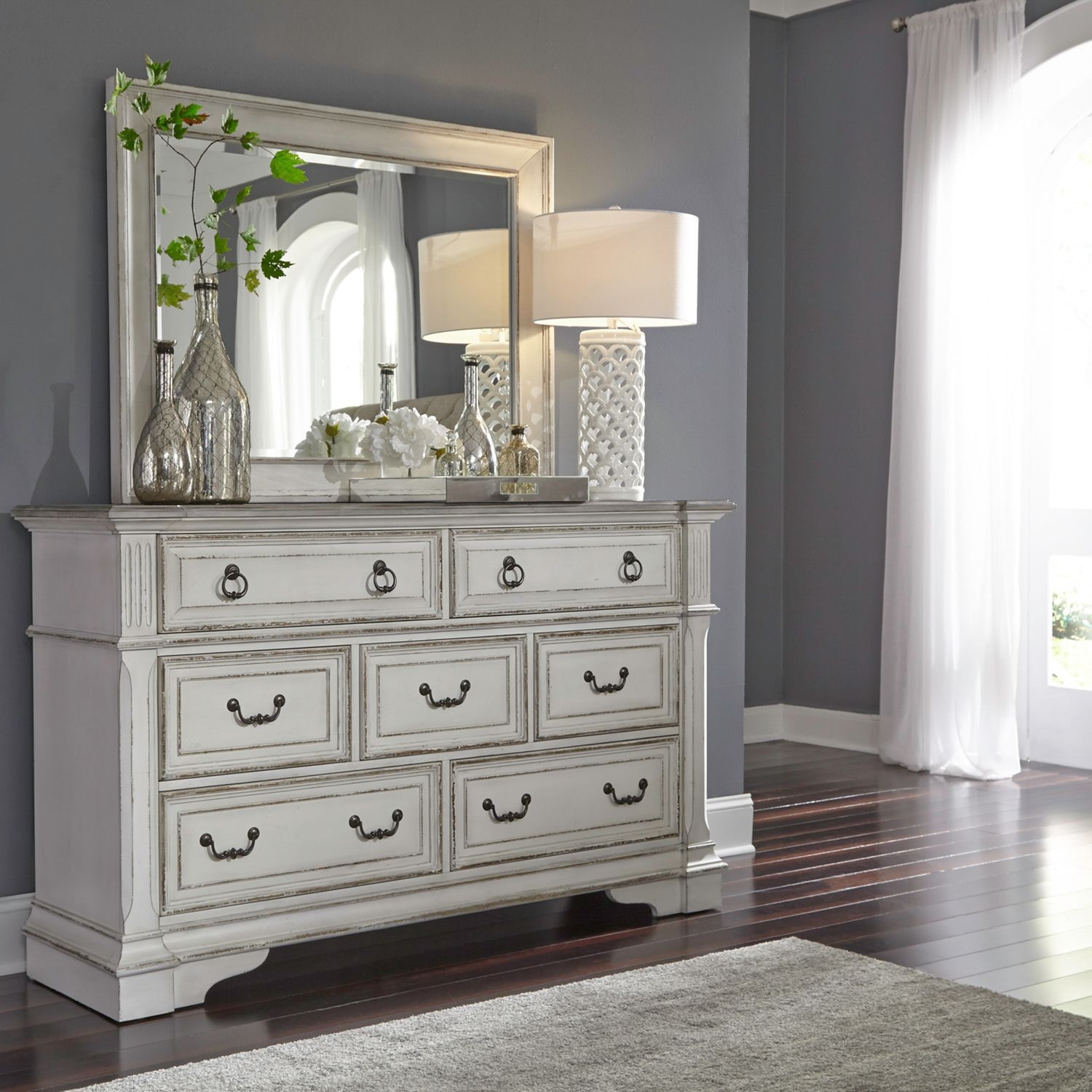 Liberty Furniture Abbey Park 7-Drawer Dresser and Landscape Mirror