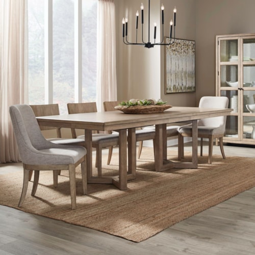 Transitional 7-Piece Double Pedestal Dining Set