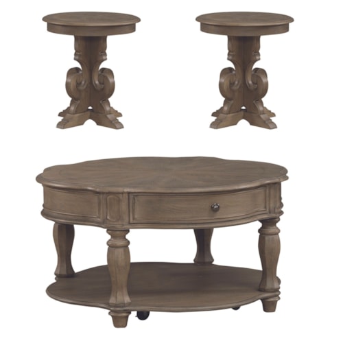 Traditional 3-Piece Occasional Set with Round Cocktail and End Table