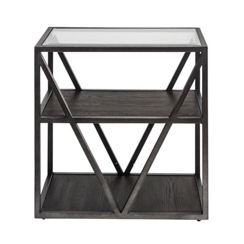Contemporary Chair Side Table with Glass Top