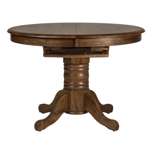 Transitional Oval Pedestal Dining Table with Table Leaf