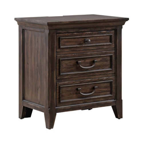 Traditional 3-Drawer Nightstand with Charging Station